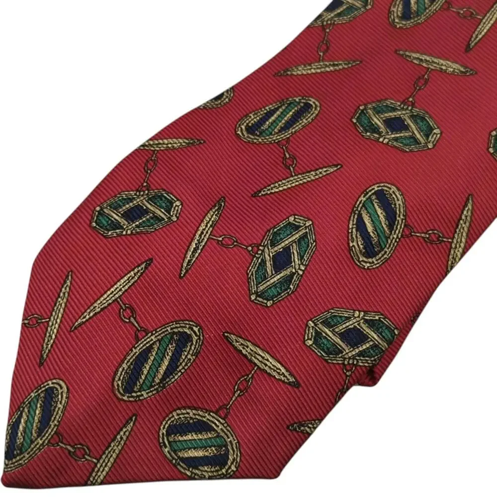 Vintage Polo Ralph‎ Lauren Men's Tie Red Repeating Cufflinks Repp Silk Necktie