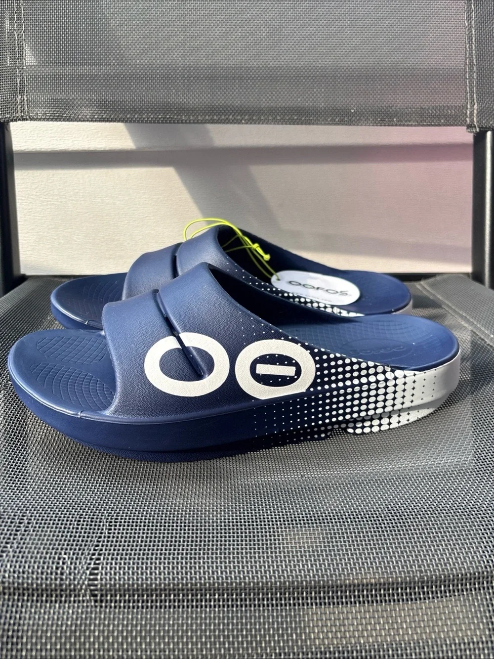 OOFOS OOahh Sport Slide sandals Size 7 Men’s Or Women’s 9 NWT Matrix Navy
