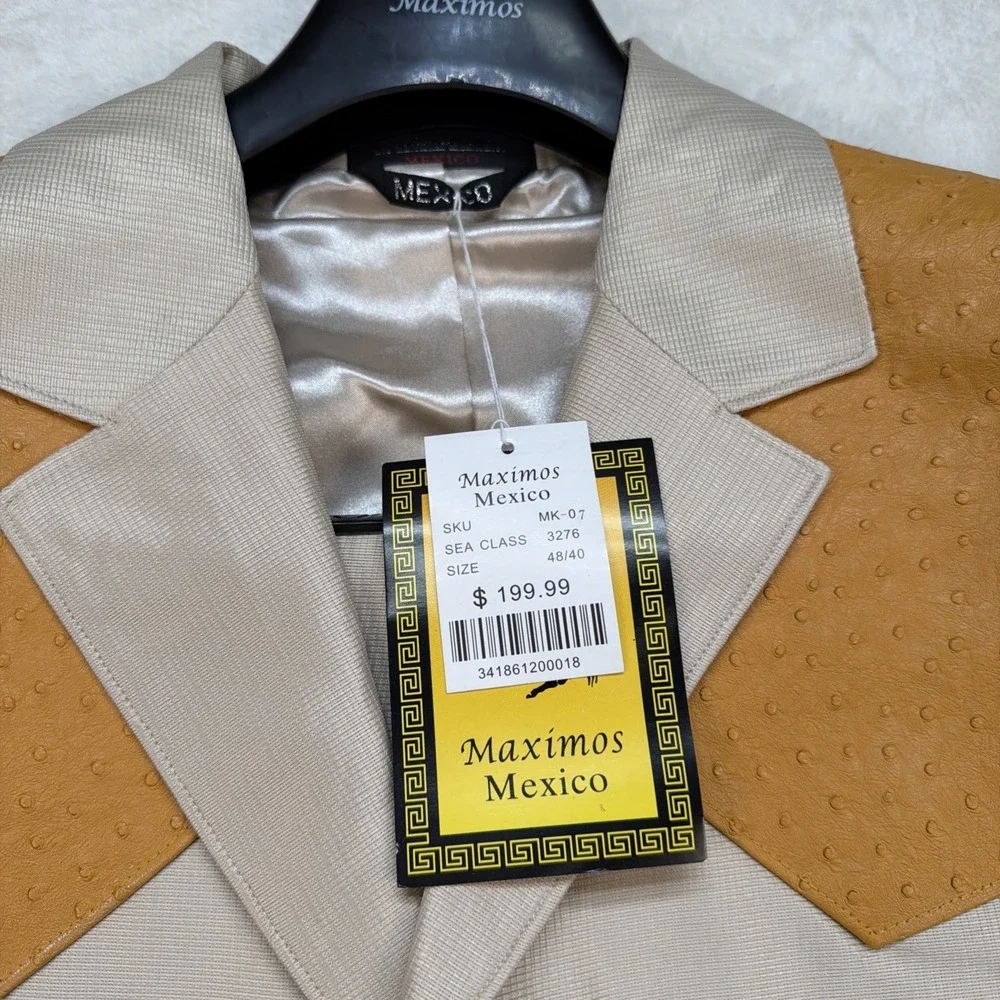 Vintage Western Cowboy Suit Pearl Snap Rodeo Rockabilly Stage Tan 48x40