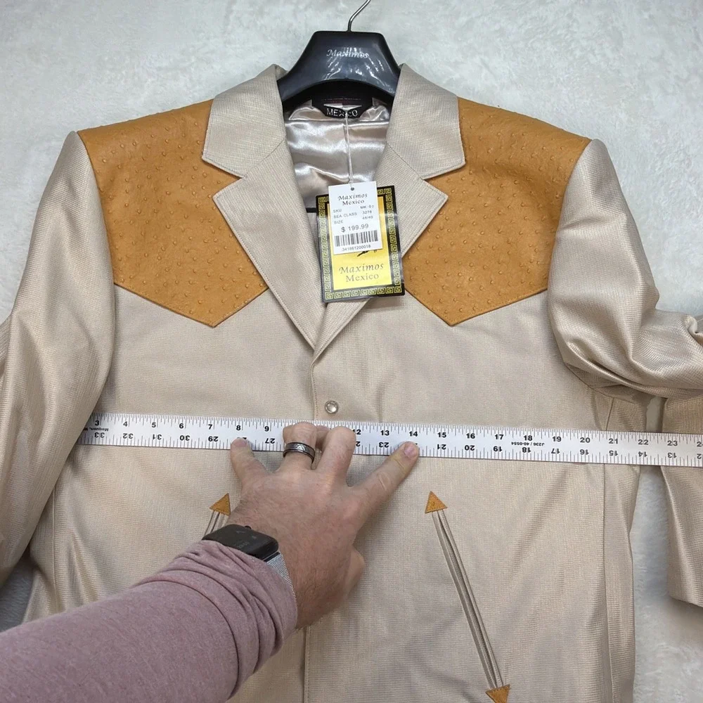 Vintage Western Cowboy Suit Pearl Snap Rodeo Rockabilly Stage Tan 48x40