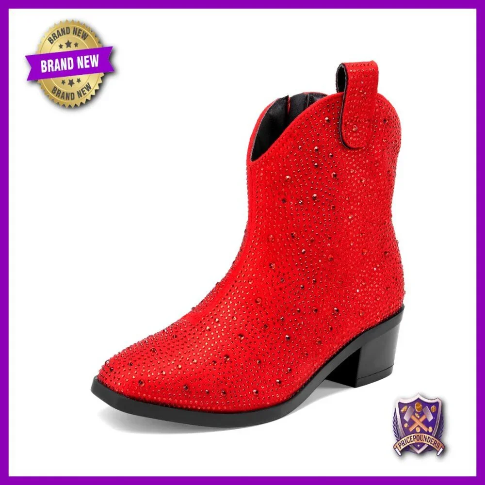 Girls Cowgirl Boots Rhinestone Ankle Low Heel Dress Booties Western Style