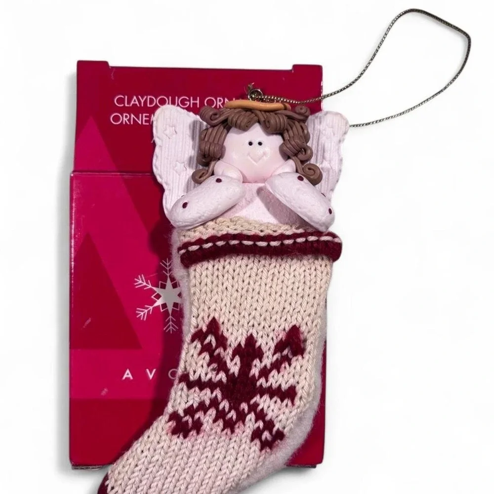 Vintage 2005 Avon Claydough Angel in Knit Stocking Ornament