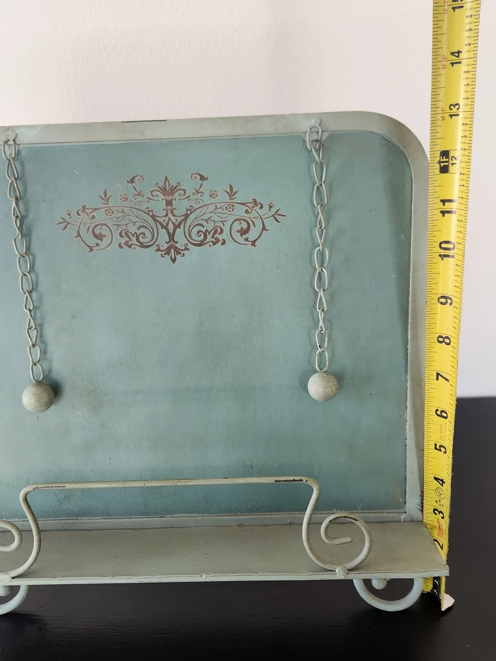 Cottagecore Shabby Chic Blue Decorative Cookbook Stand with Cream Scrollwork