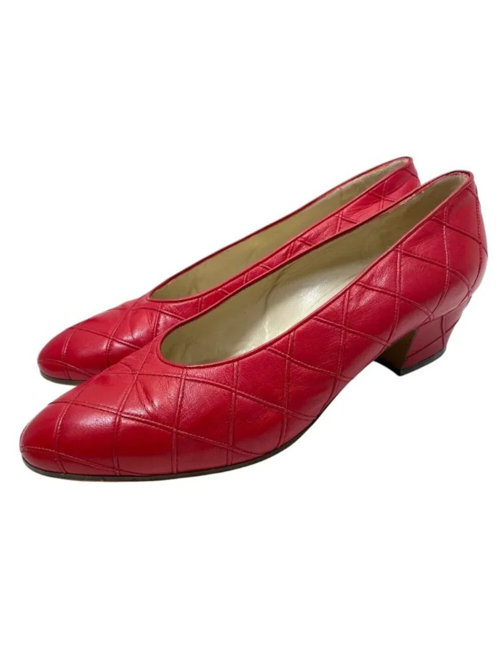 Chanel Quilted Pumps Leather Red High Quality Daily Practical Heel