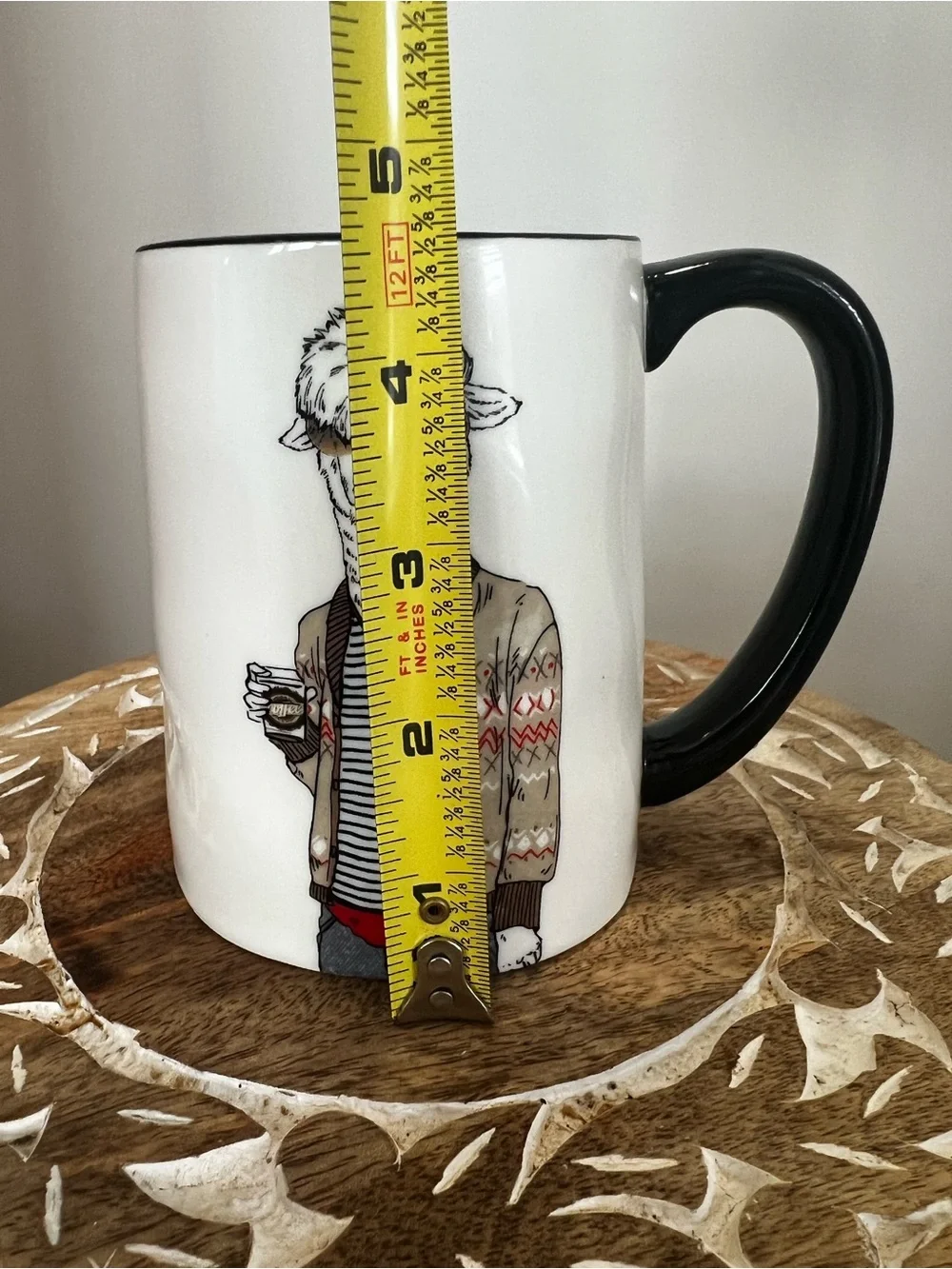 Signature House White Ceramic Mug with Black Handle and Hipster Llama Graphic