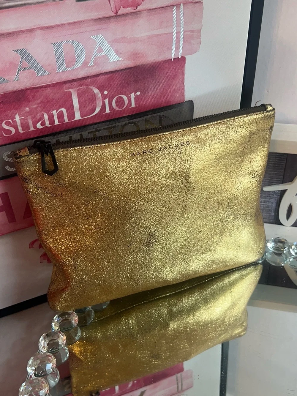Marc Jacobs Metallic Gold Leather Wristlet Clutch