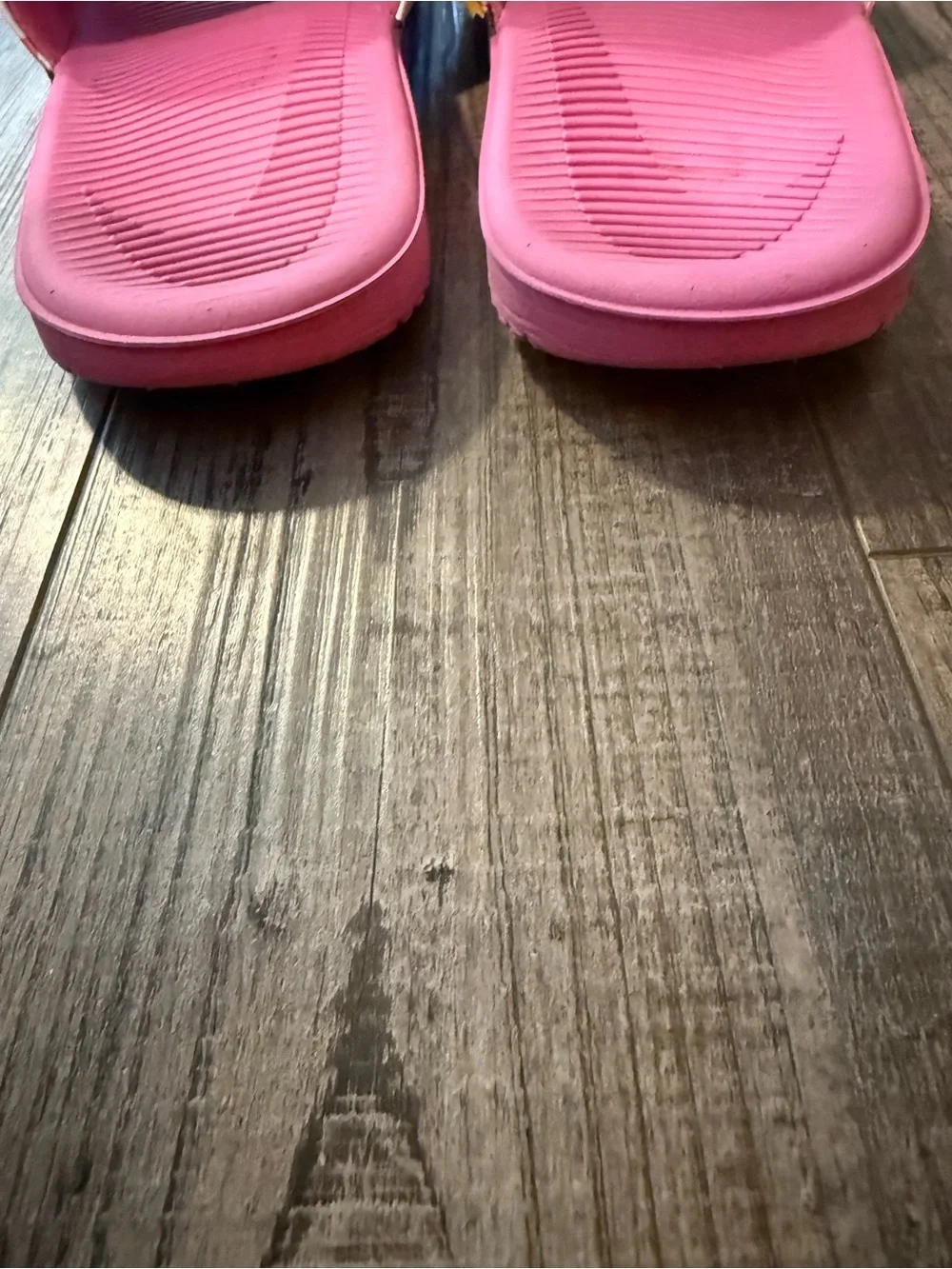 Nike Pink Slides with Yellow & Black Camo Strap