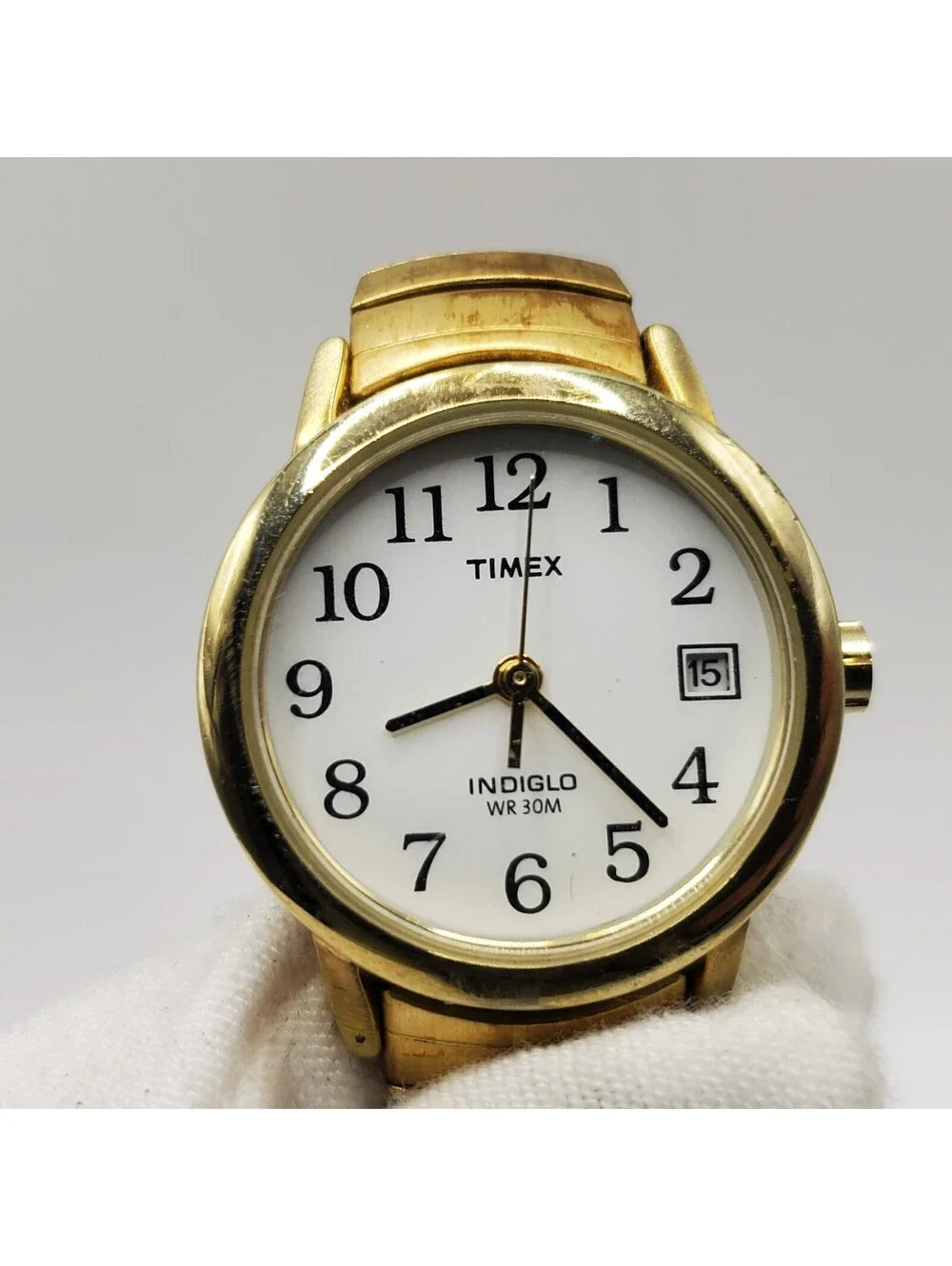Timex Indiglo Womens Watch 25mm Gold Tone Stretch Band Date Dial New Battery