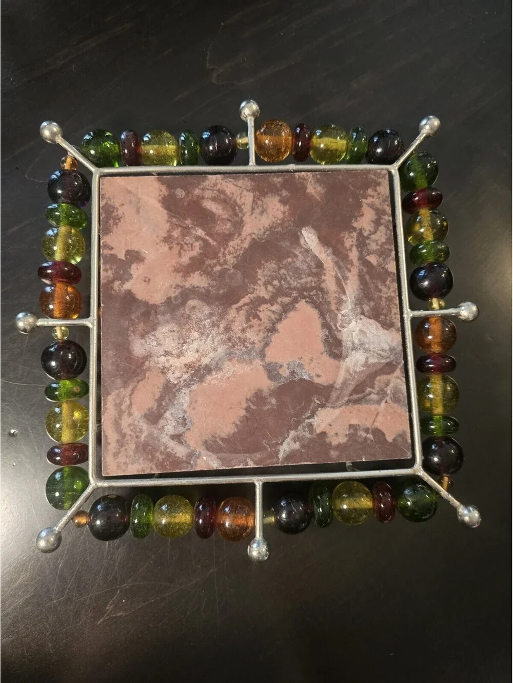 Vintage Tile W/Glass Beads Trivet Hot Plate Wall MCM Retro Kitchen Decor Hot Pad
