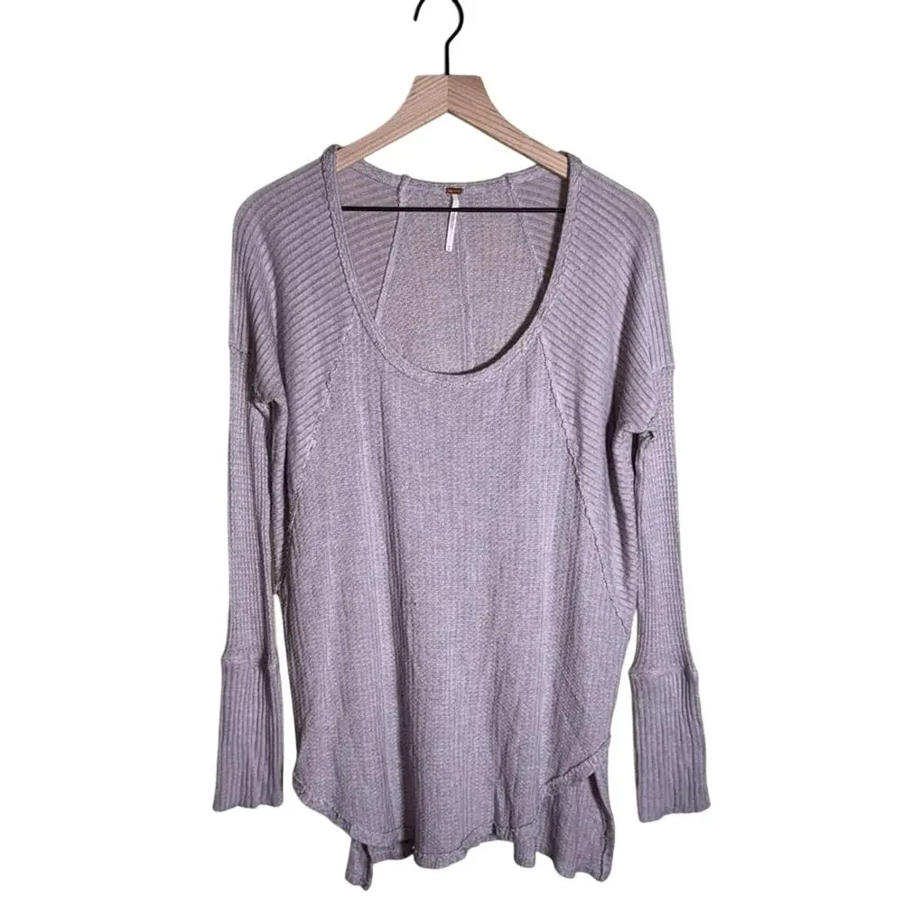 FREE PEOPLE boho waffle knit oversized lightweight shabby chic tunic top M