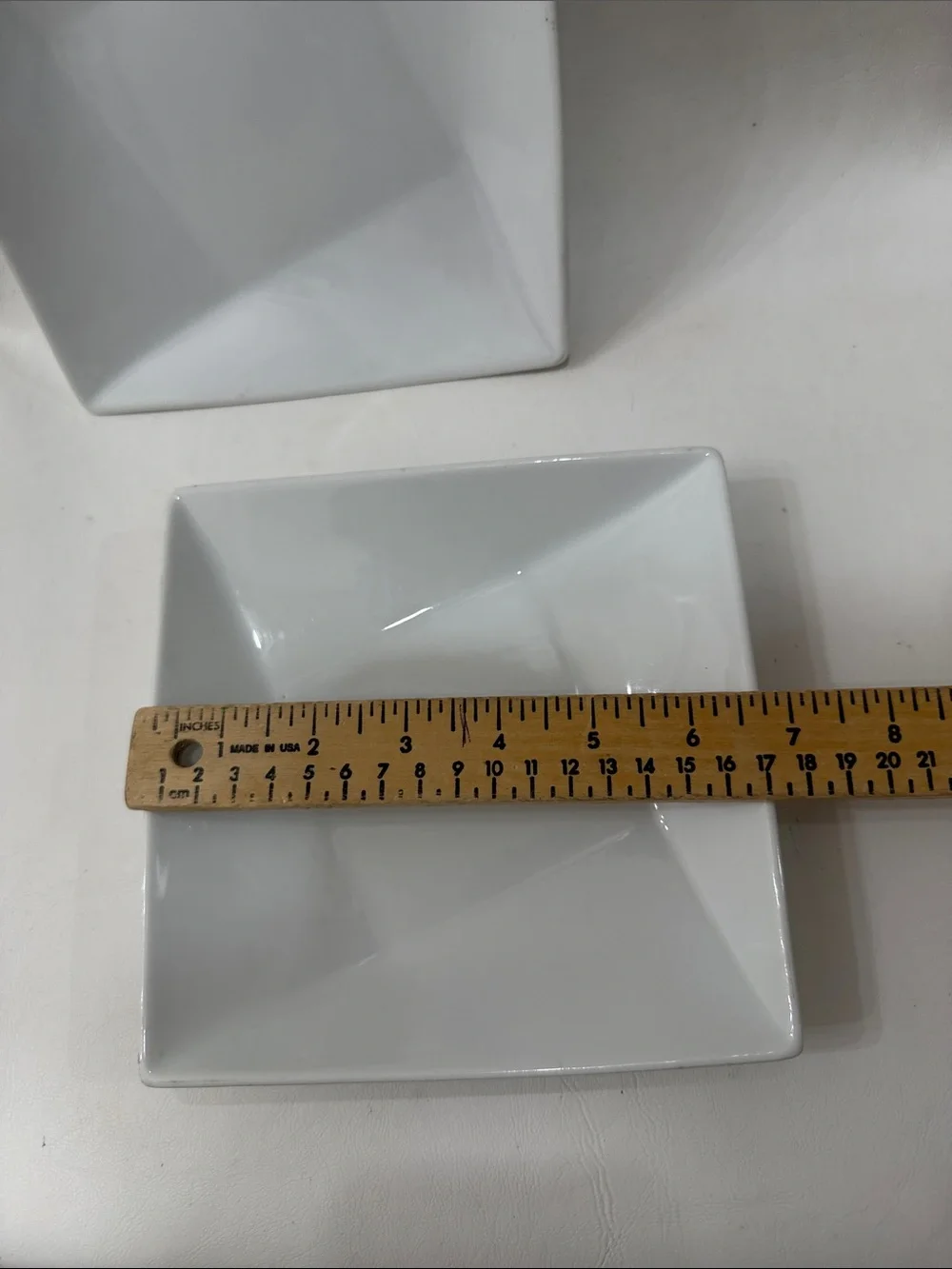 Crate&Barrel Rotate Angled Edge White Square Ceramic Appetizer  Plates 6 3/4 In