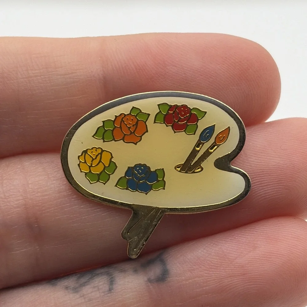 Vintage 89 Artist Painter Palette Flowers As Paints Paintbrush Art Lapel Hat Pin