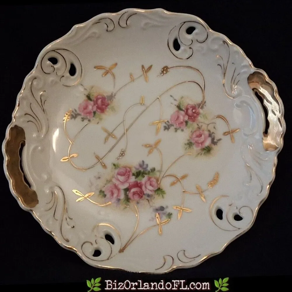 VINTAGE: Antique Kalk German Porcelain Shallow Bowl / Handled Serving Dish