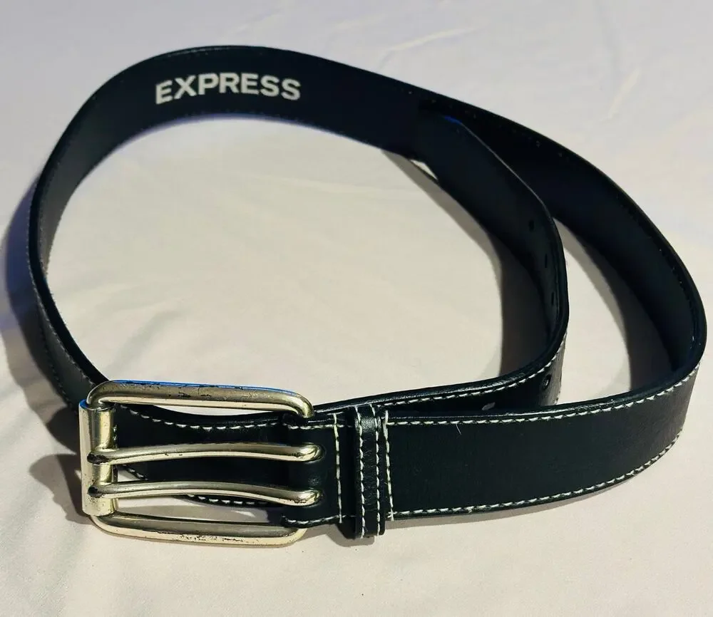 Express Y2K Women’s Wide Genuine Leather Brass Belt Black Size Large western