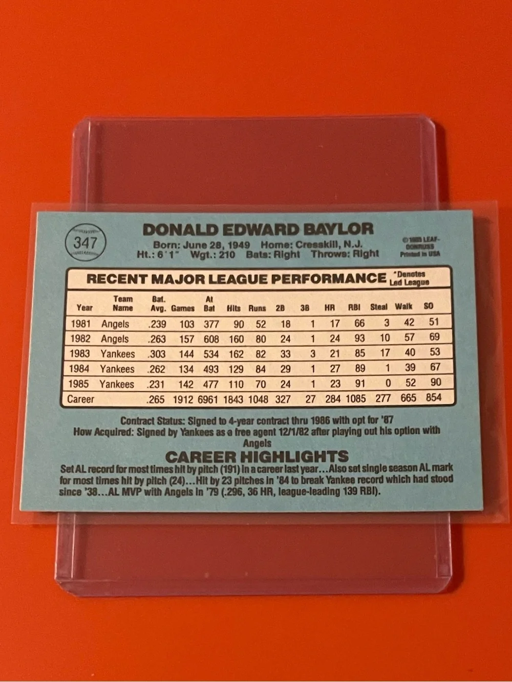 Donruss care items stored