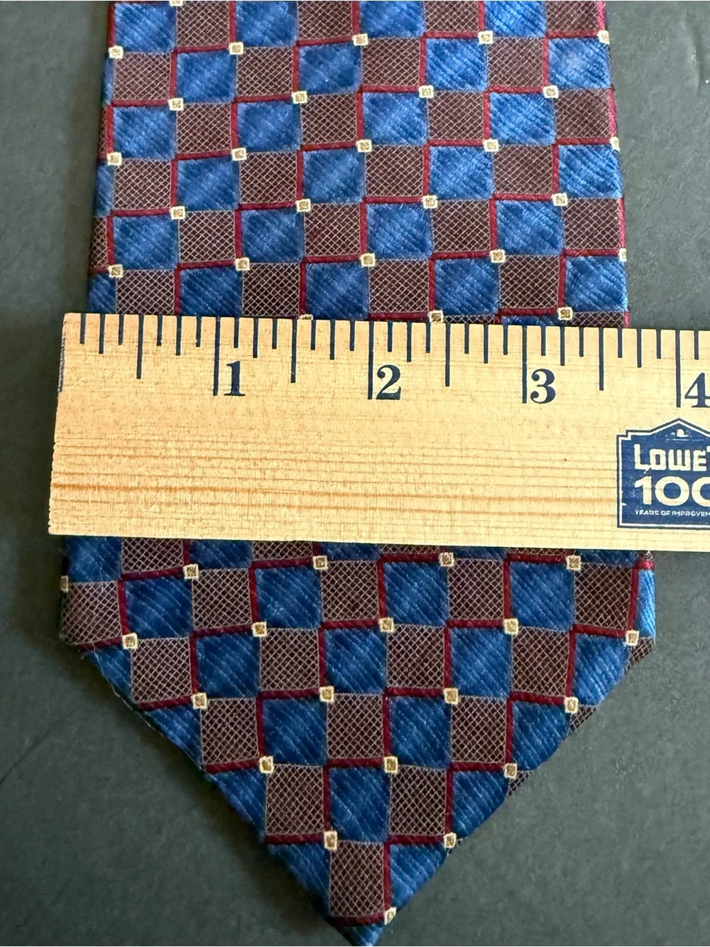 Silk Geometric Check Tie in Blue and Burgundy - Made in USA