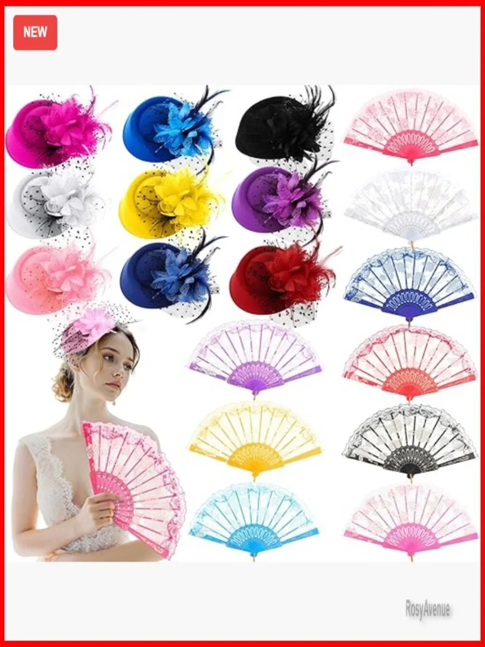18 Pcs Tea Party Fascinator Set Mini Hats with Fans Costume Accessories