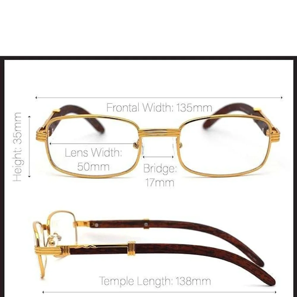 Gold Rectangle Sunglasses Brown Gradient Lens Wood Grain Temples UV400 Women New
