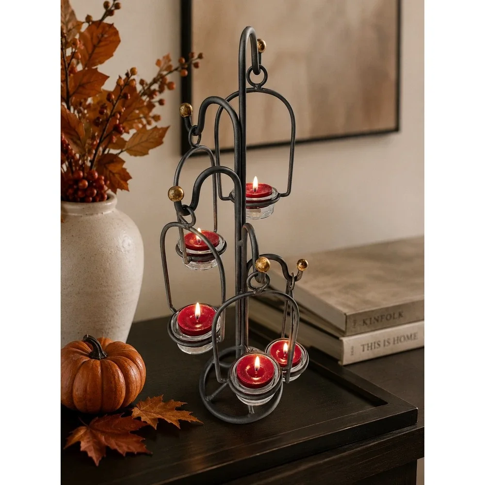 Yankee Candle Iron 5-Tier Hanging Votive Tea Light Holder Gray Gold Cranberry