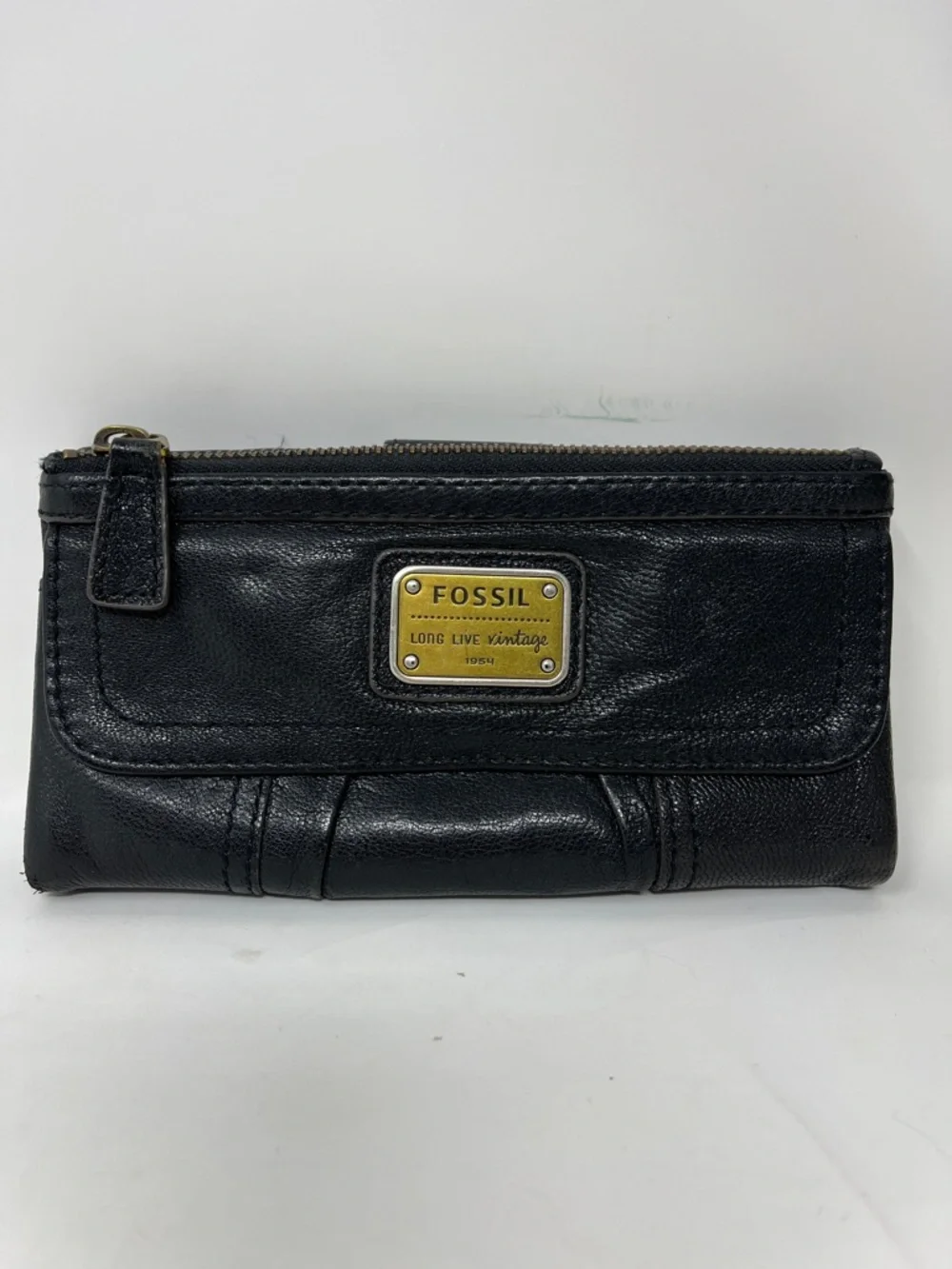 FOSSIL LONG LIVE VINTAGE 1954 Black Genuine Leather Emory Wallet Organizer