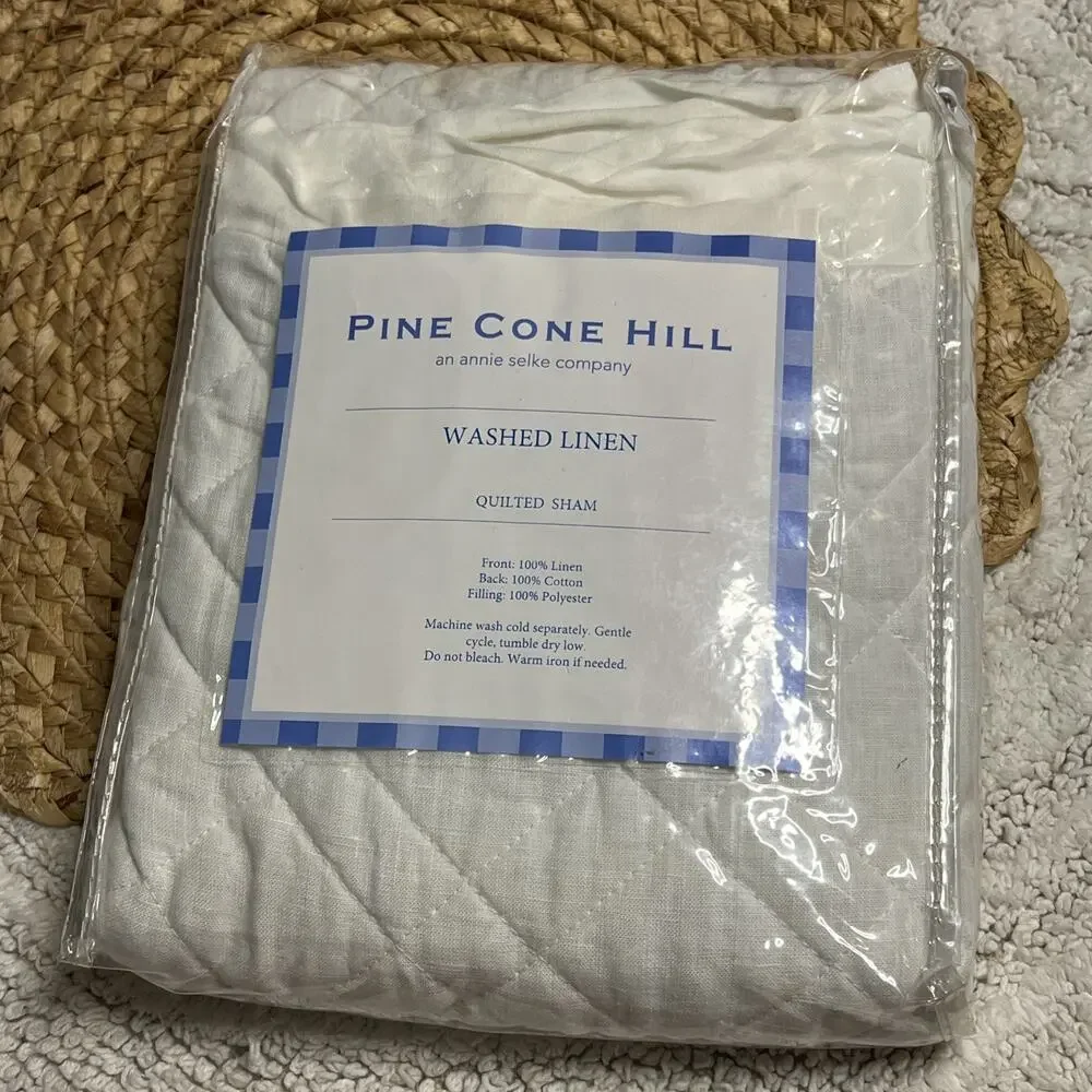 Annie Selke Pine Come Hill Washed Linen & Cotton Quilted Sham Standard White
