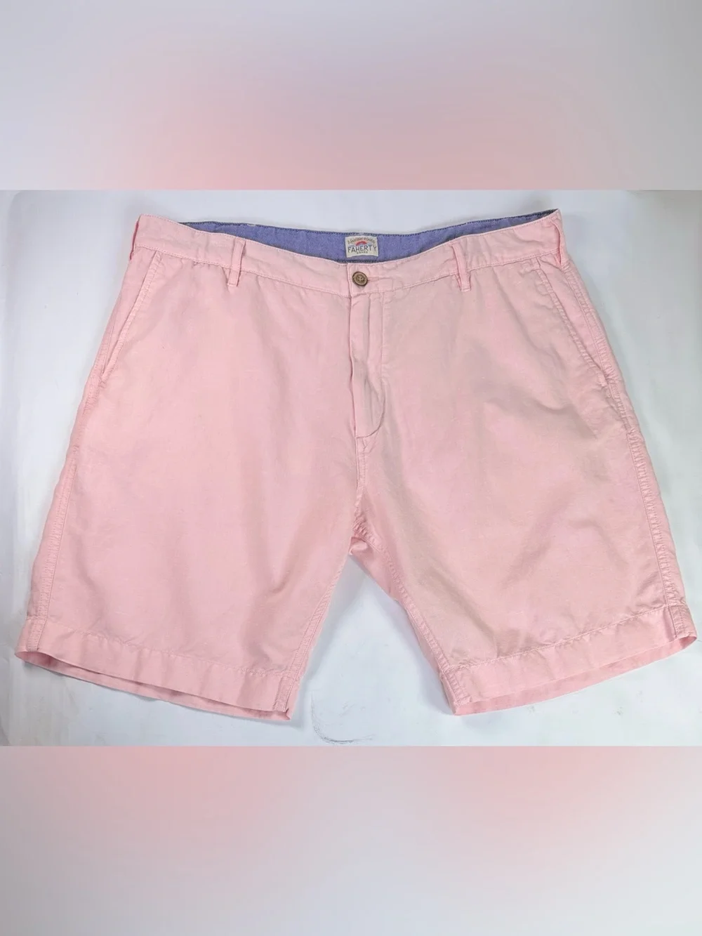 Faherty Light Pink Flat Front Linen Cotton Blend Shorts Size 38