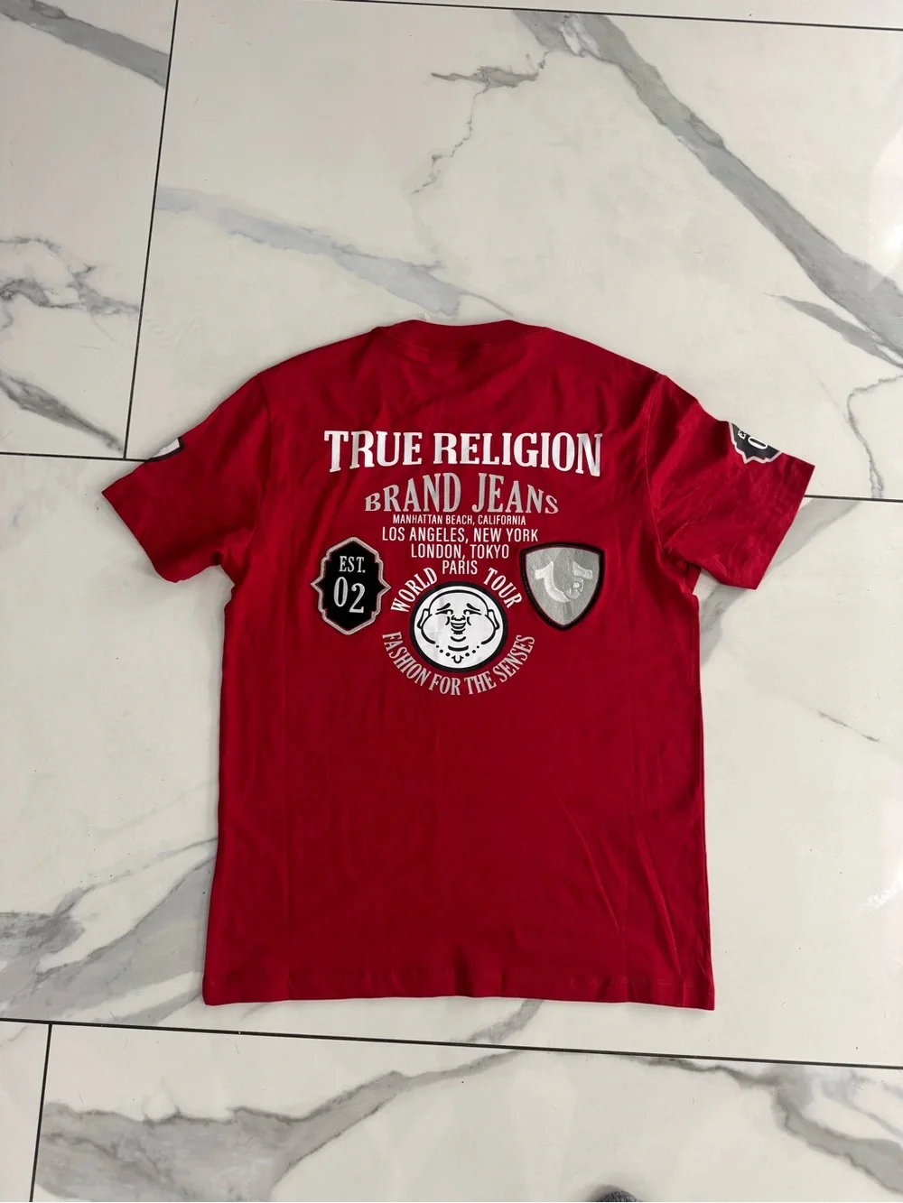 True Religion Red Short Sleeve Brand Jeans Graphic Tee - Back Logo