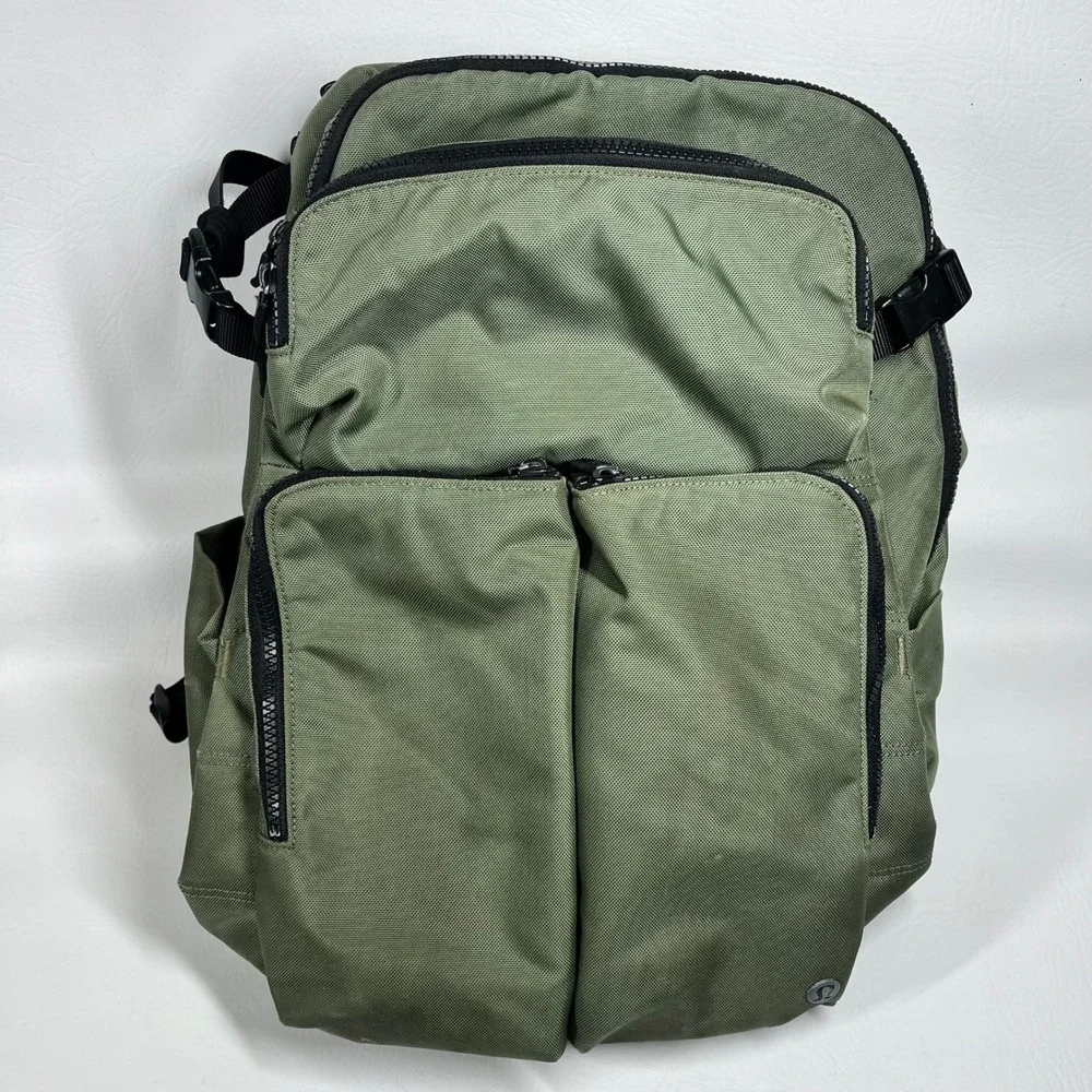 Lululemon Cruiser Backpack Sage Green Olive Multi Pocket Commuter Bag OS