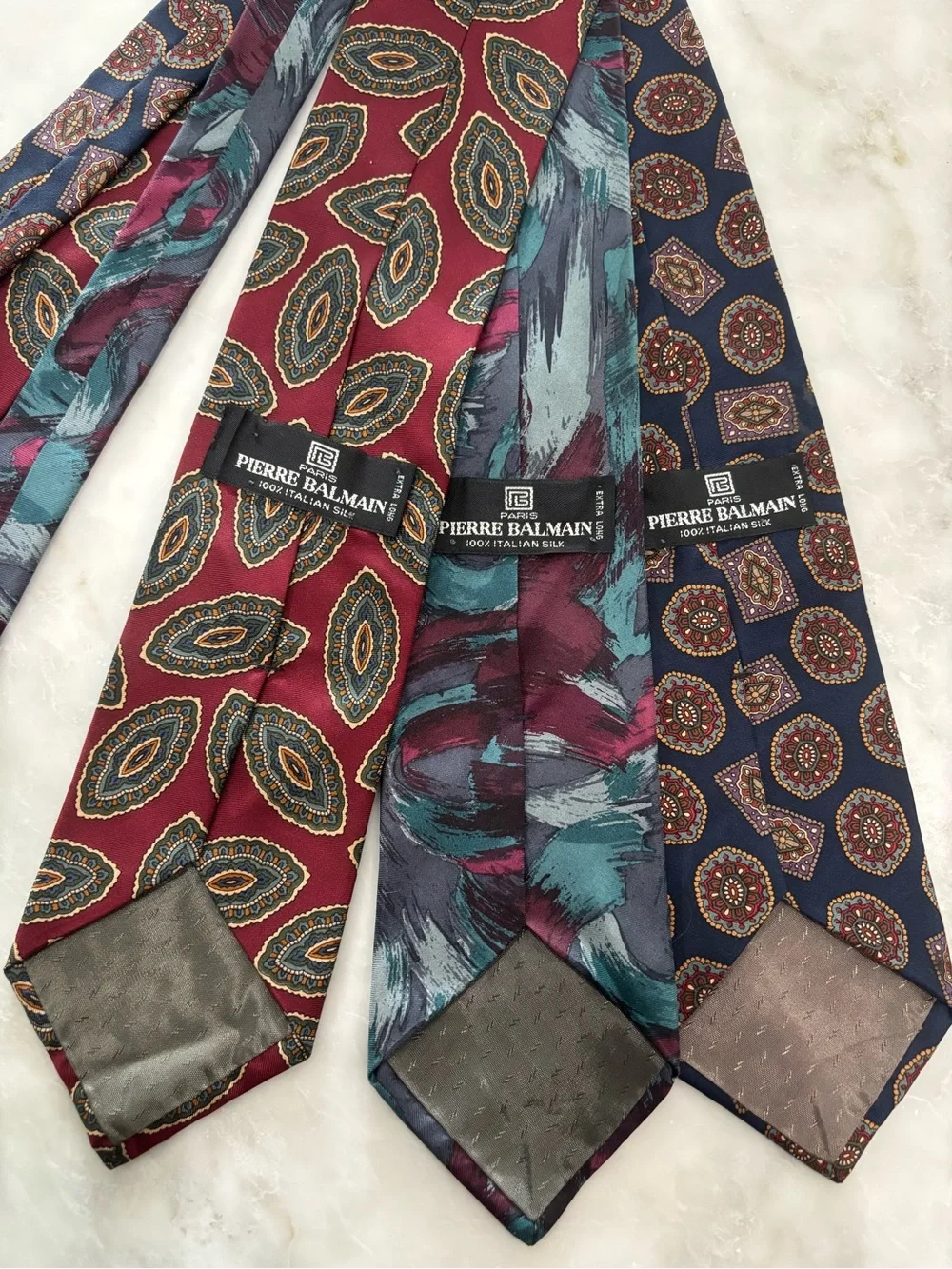 VTG Pierre Balmain Silk Tie Trio in Burgundy, Teal & Navy
