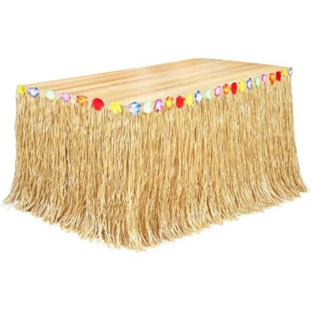 Table Skirt Natural 9 Feet x 29.5Inch Hawaiian Table Skirt for Tropical Hawaiian