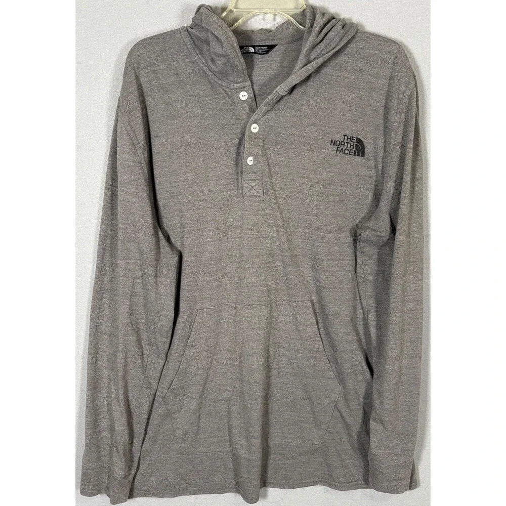 The North Face Henley Hoodie Mens XL Gray Button Placket Hooded Pullover