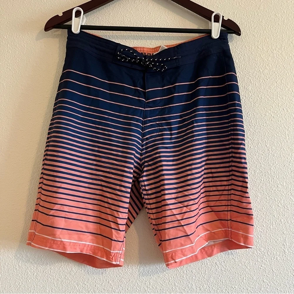 Old Navy Men’s Blue Orange Striped Pockets Drawstring Swim Trunk Size 30