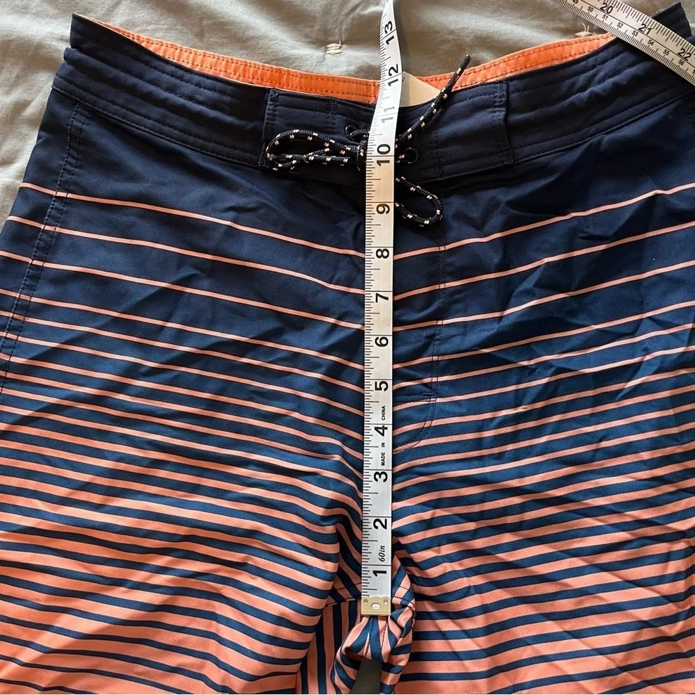 Old Navy Men’s Blue Orange Striped Pockets Drawstring Swim Trunk Size 30