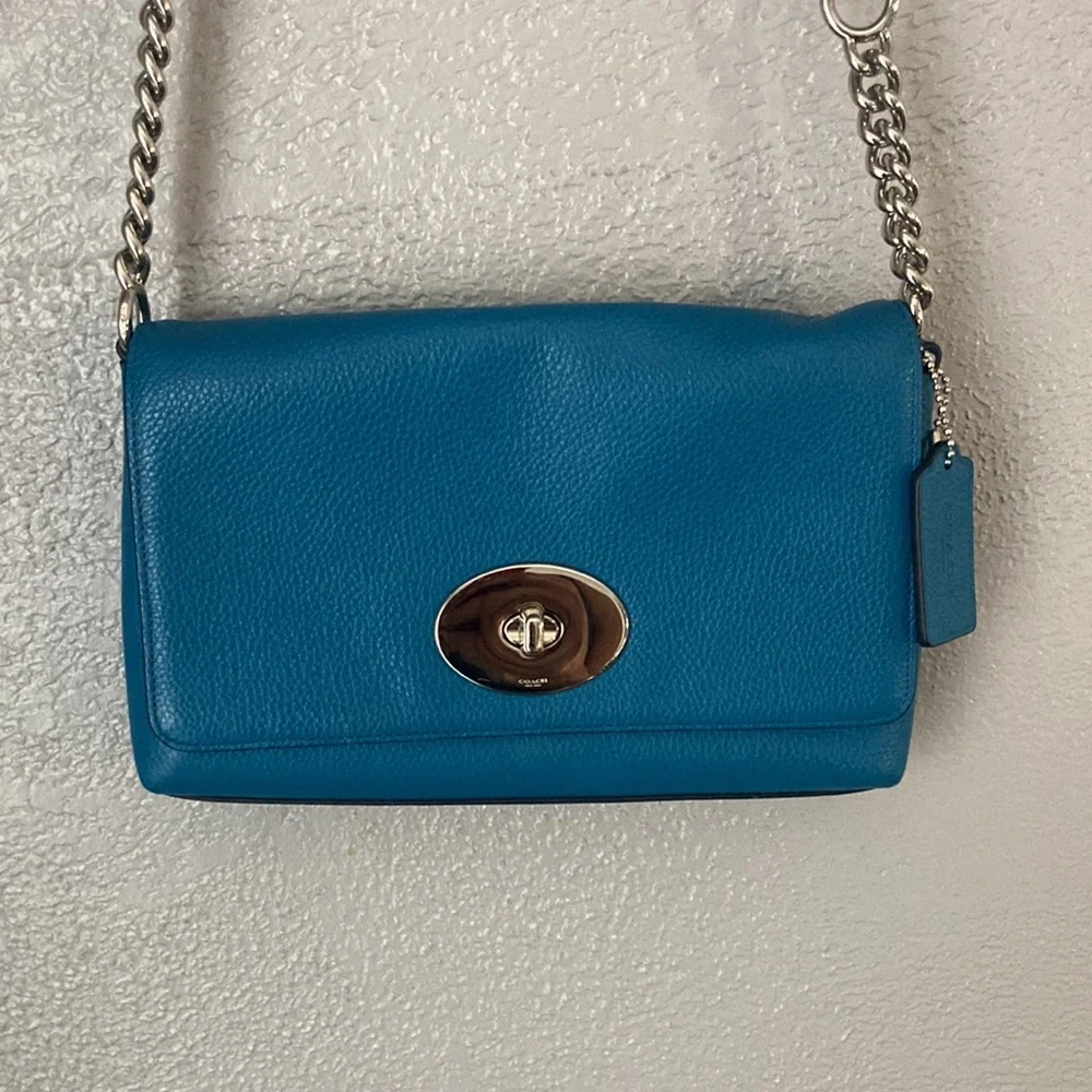 Coach Teal Crossbody Bag with Silver Hardware