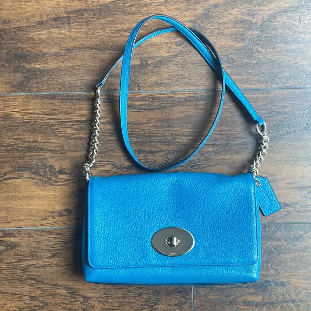 Coach Teal Crossbody Bag with Silver Hardware