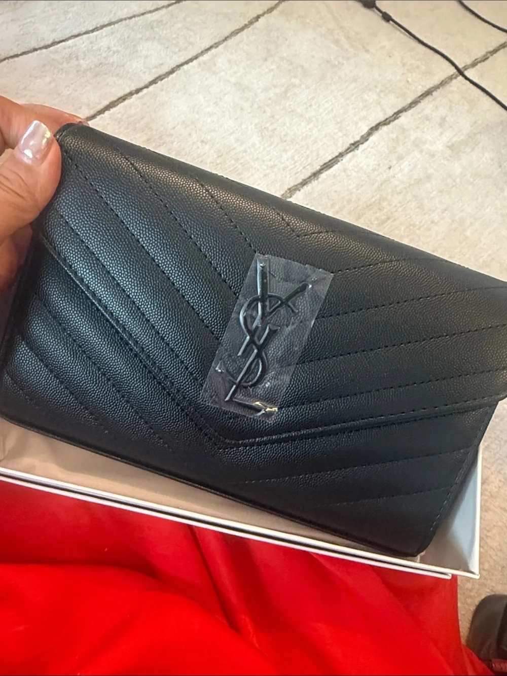 Saint Laurent Black Quilted Leather Clutch Wallet with YSL Logo