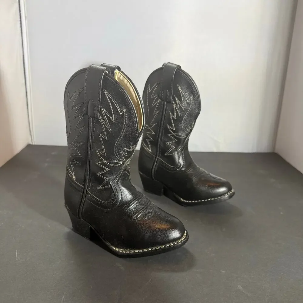 Connie Colt Western Cowboy Boots Black Hand Made Stitching Toddler Girls Size 8