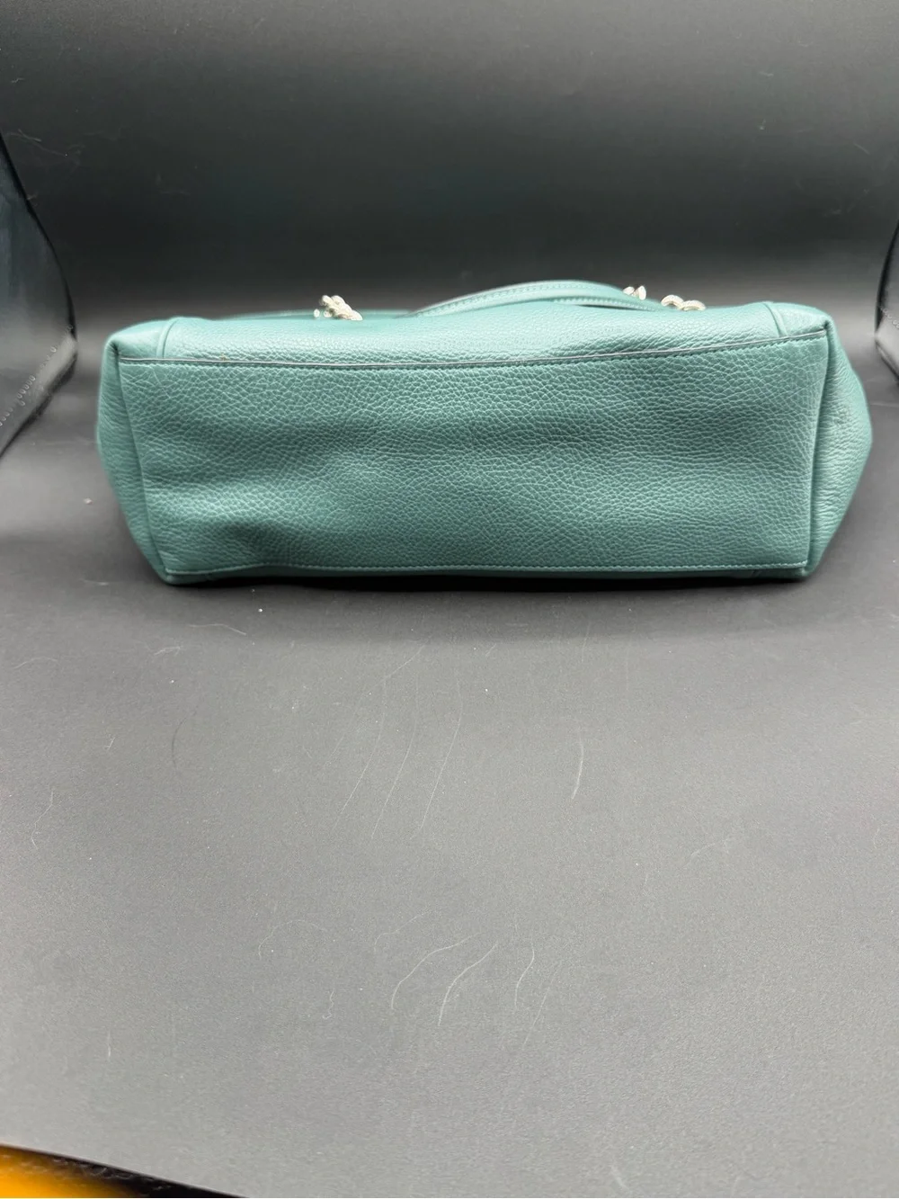 Coach Teal Leather Shoulder Tote with Silver Chain Handles