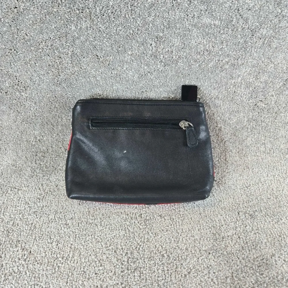 SB Pouch Red Black Cow Print Calf Hair Leather Cosmetic Bag Womens Small Size