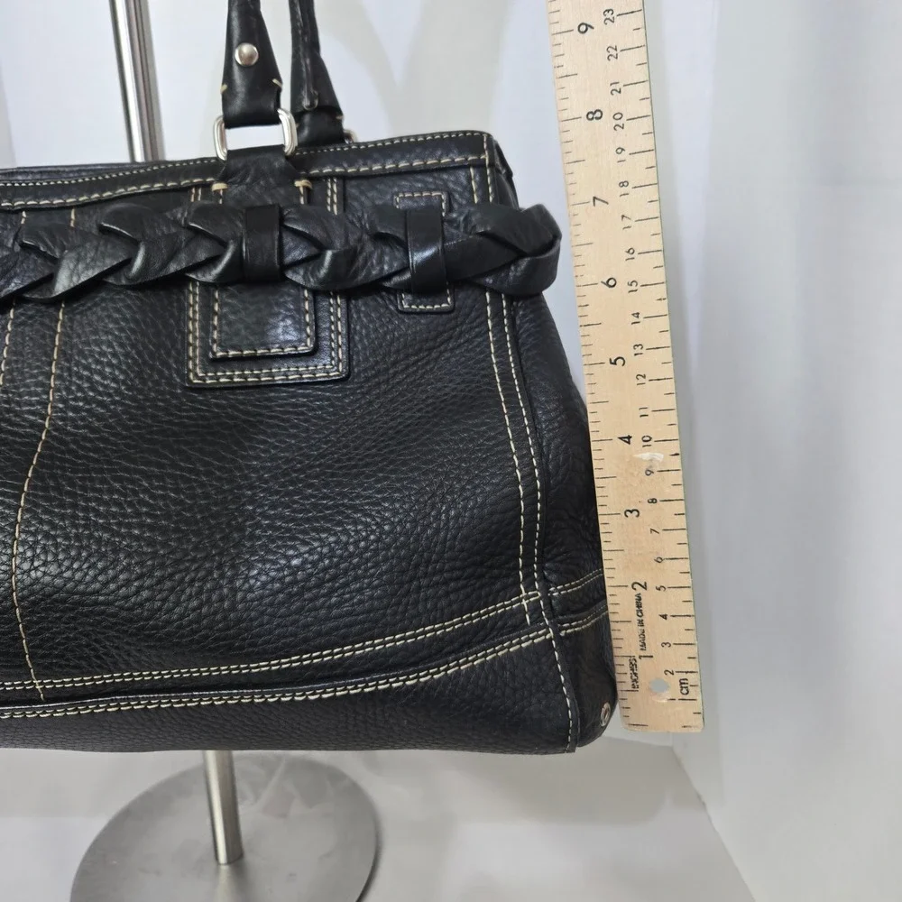 Coach Hampton Tote Satchel Bag Black Pebble Leather‎ Braided