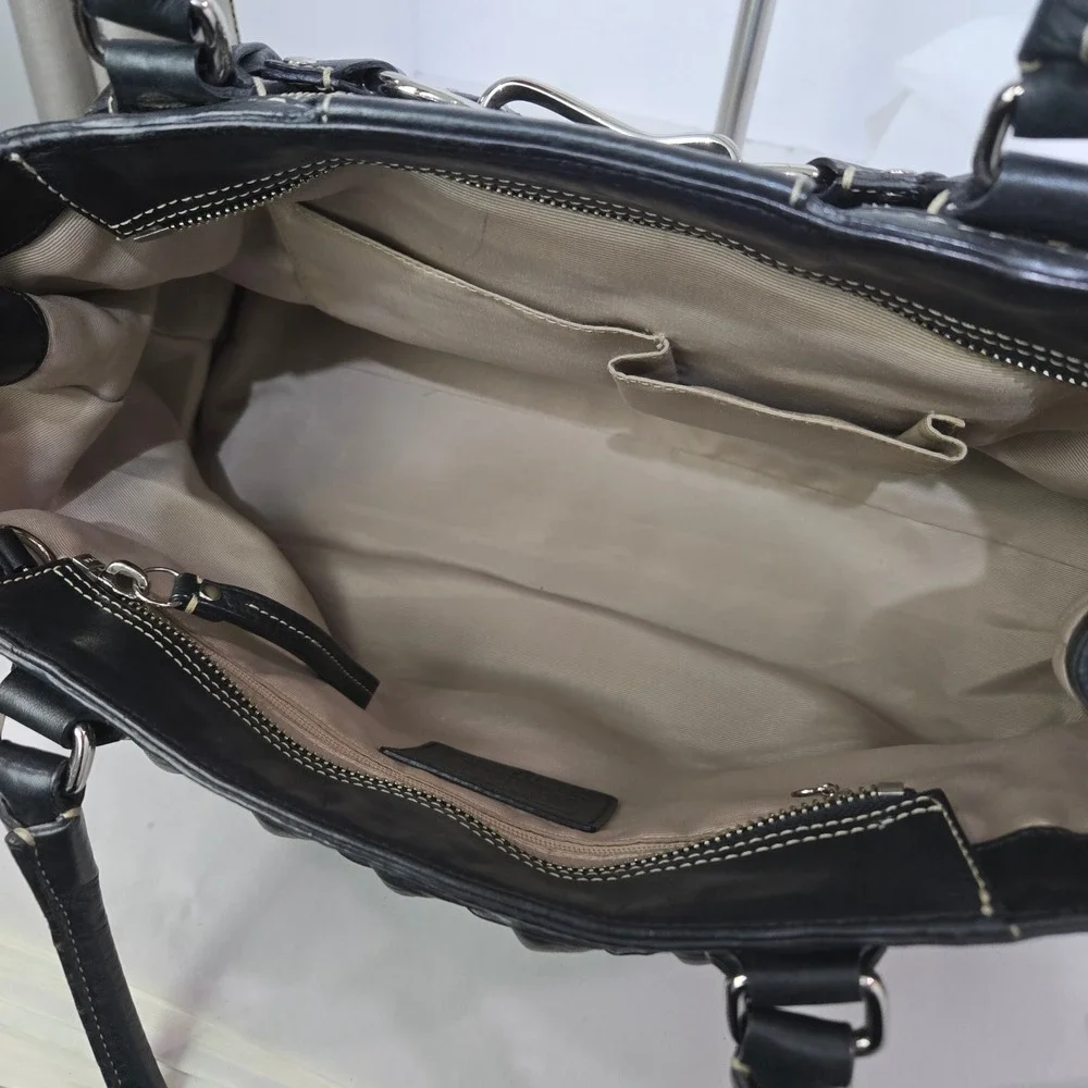 Coach Hampton Tote Satchel Bag Black Pebble Leather‎ Braided