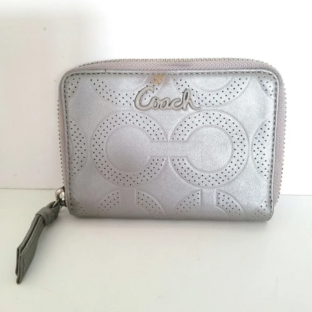 Coach Madison Wallet Leather‎ Bifold Zip Compact Zippy Signature Medium