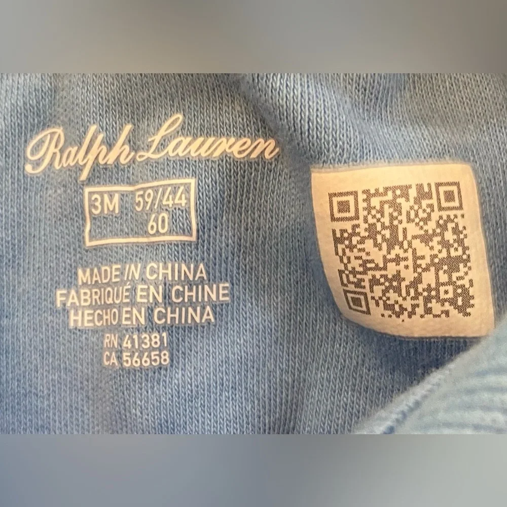 Polo by Ralph Lauren Infant‎ Size 3 Months  Light Blue Cotton Long Sleeve Romper