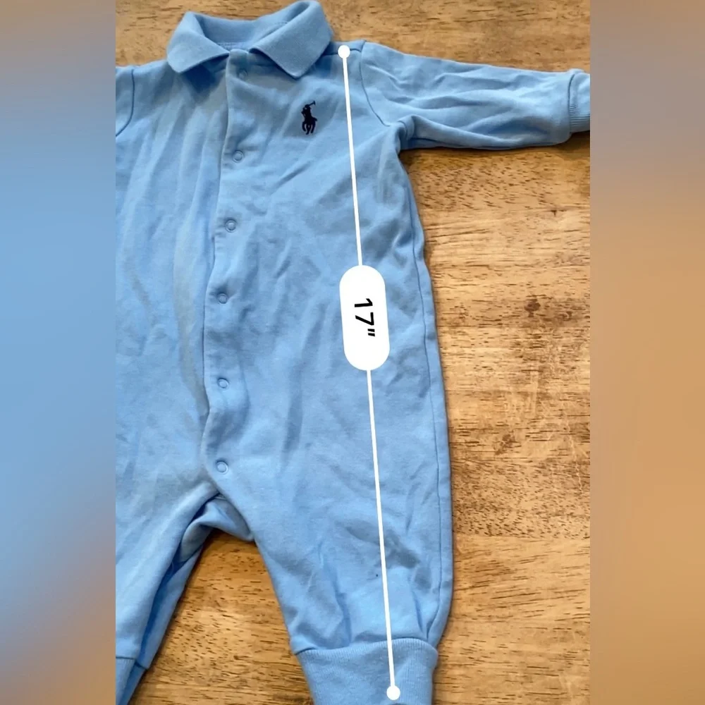 Polo by Ralph Lauren Infant‎ Size 3 Months  Light Blue Cotton Long Sleeve Romper