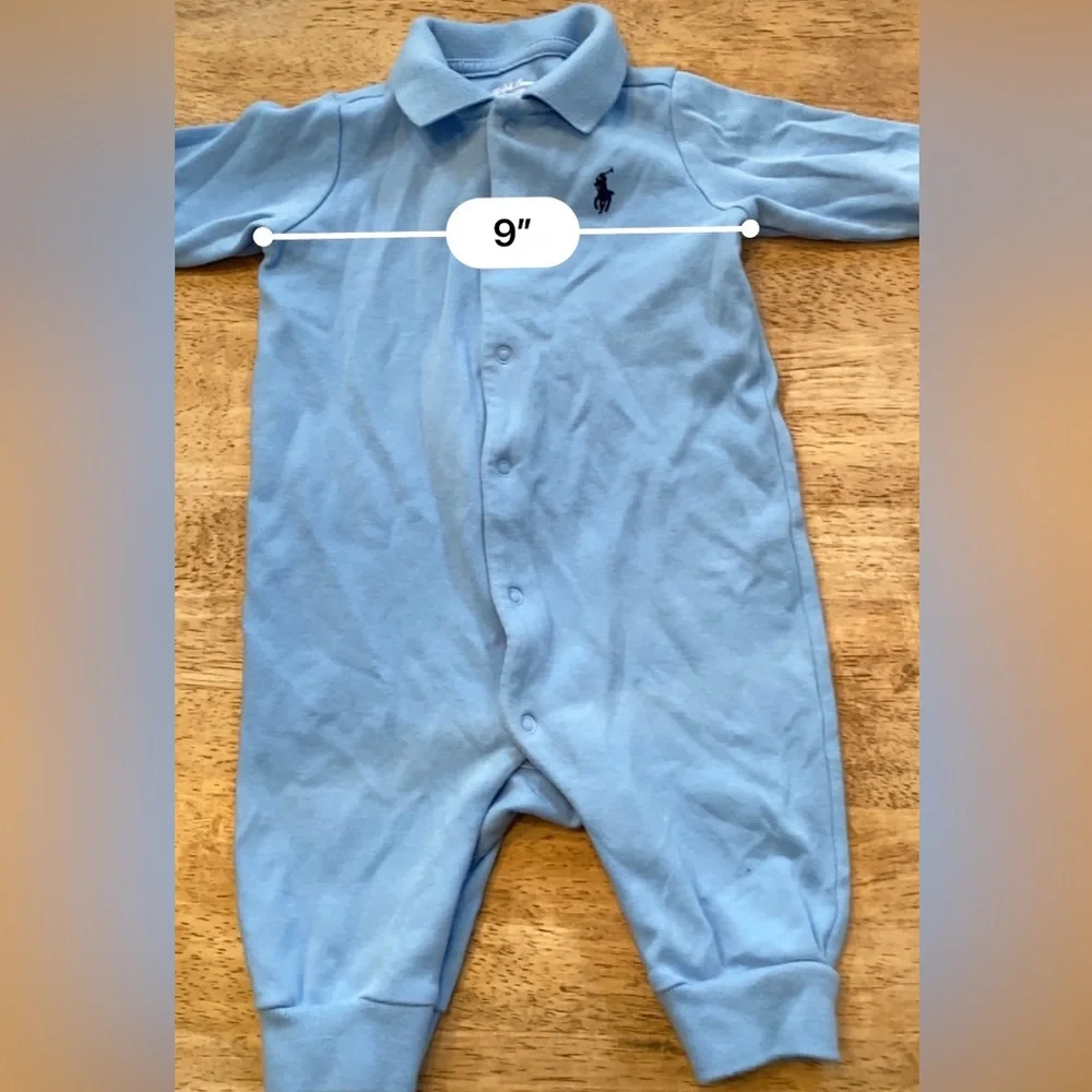Polo by Ralph Lauren Infant‎ Size 3 Months  Light Blue Cotton Long Sleeve Romper