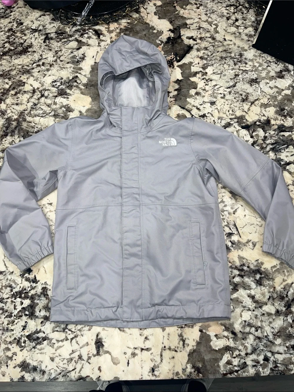 The North Face Light Gray Kids Hooded Rain Jacket