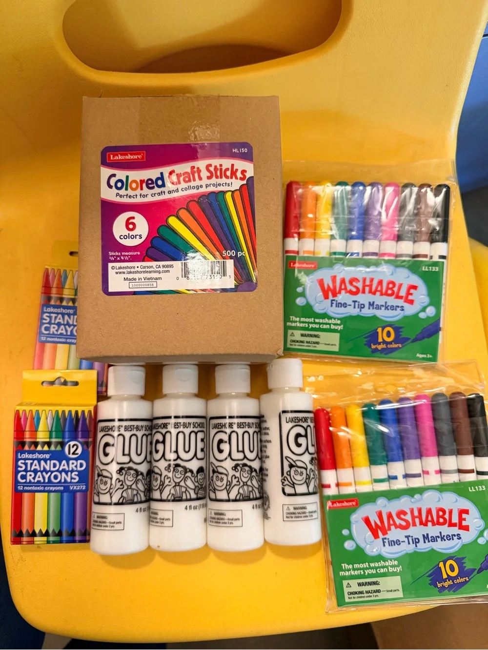 Multicolor Party Craft Pack with Colored Craft Sticks, Washable Markers & Glue