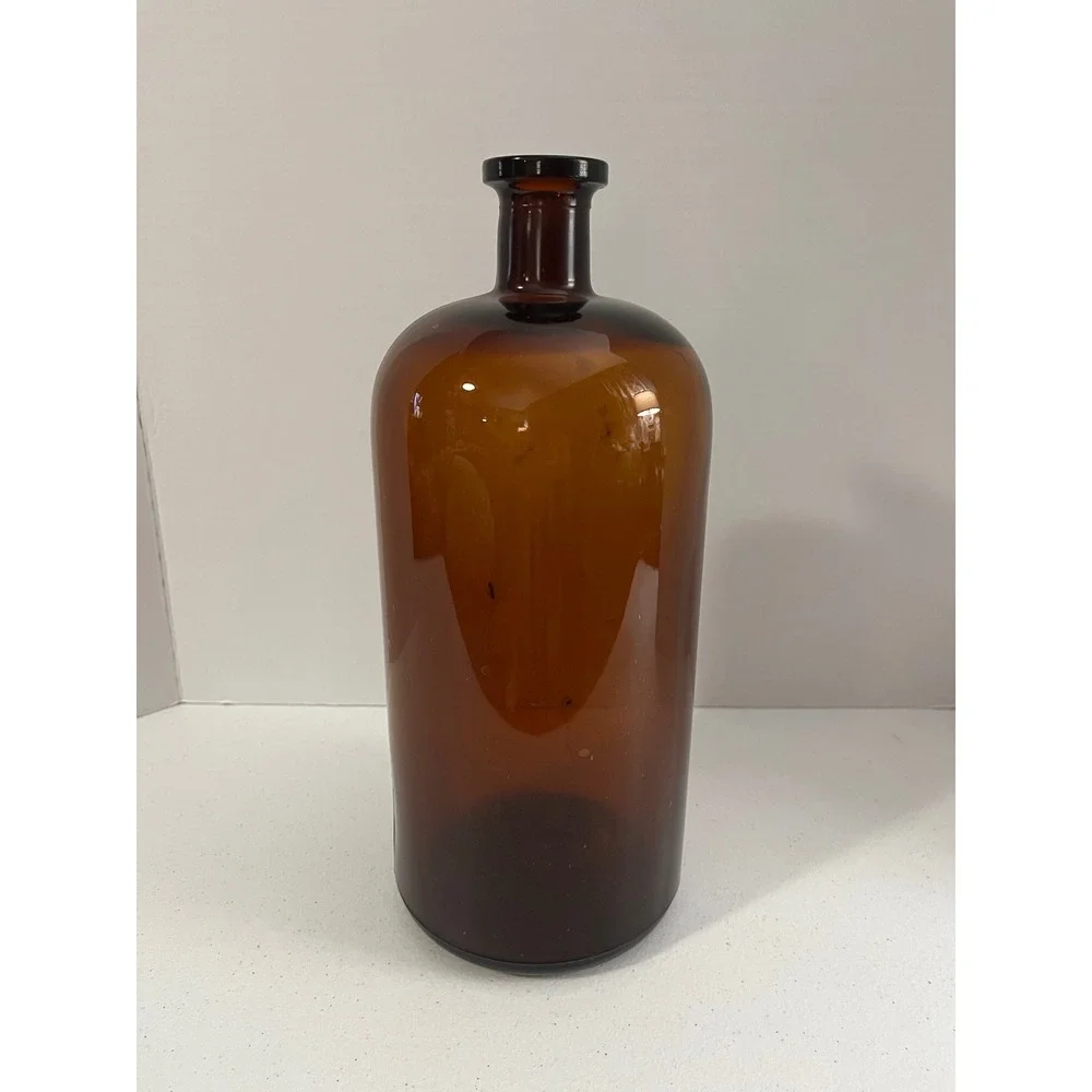 Vintage Amber Glass Bottle‎ Apothecary Style Tall Storage Display Vase