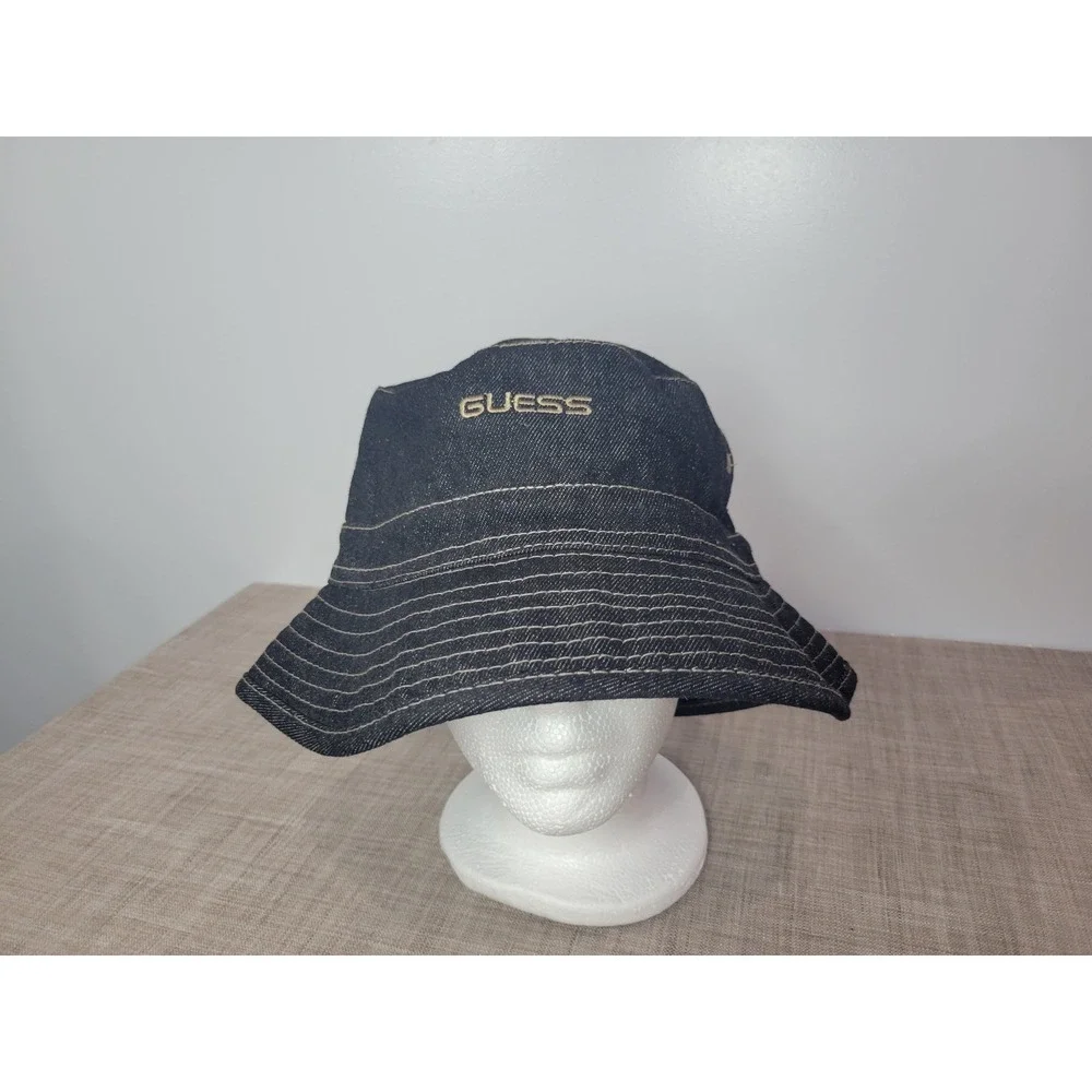 GUESS Vintage Dark Wash Denim‎ Bucket Hat Embroidered Logo 9051MM6T OSFM Blue