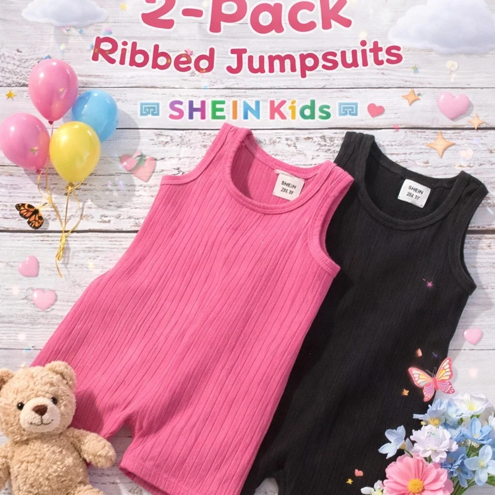 SHEIN Kids Ribbed Jumpsuit - Black‎